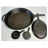 Lodge Cast Iron Bundle of Fajita Skillet, 14" Skillet, and 2 Mini Skillets
