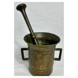 Antique Mortar & Pestle Heavy Solid Brass Apothecary  Bowl