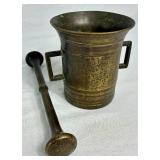 Antique Mortar & Pestle Heavy Solid Brass Apothecary  Bowl