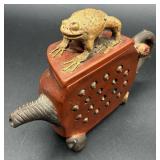 Vintage Chinese Red Clay Lotus Toad Teapot