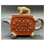 Vintage Chinese Red Clay Lotus Toad Teapot