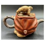 Vintage Chinese Red Clay Lotus Toad Teapot