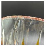 Vintage Bohemian Amber Cut to Clear Crystal Vase Etched Floral Vase