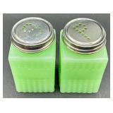 Vintage Tablecraft Jadeite Glass Salt & Pepper Set and Vintage Greentown Chocolate Slag Art Glass Cactus Toothpick Holder