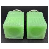 Vintage Tablecraft Jadeite Glass Salt & Pepper Set and Vintage Greentown Chocolate Slag Art Glass Cactus Toothpick Holder