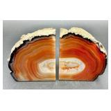 Pair of Brown Agate Geode Bookends with Quartz Centers and Polished Edges