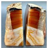 Pair of Brown Agate Geode Bookends with Quartz Centers and Polished Edges
