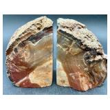 Pair of Brown Agate Geode Bookends with Quartz Centers and Polished Edges