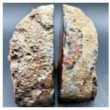 Pair of Brown Agate Geode Bookends with Quartz Centers and Polished Edges