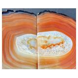 Pair of Brown Agate Geode Bookends with Quartz Centers and Polished Edges