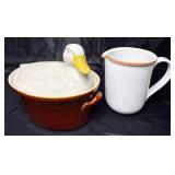 Vintage Hall Carbone Duck Soup Tureen and Depretis Linea Tre Stoneware Pitcher