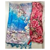 Story of Shanghai 100% Silk Cherry Blossom Print Shawl and Roses Scarf