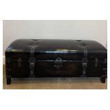 Vintage Style Dark Brown Ottoman Storage Entry Bench with Faux Leather and Buckles plus Metal & Wood Hall Coat Rack