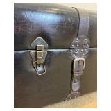 Vintage Style Dark Brown Ottoman Storage Entry Bench with Faux Leather and Buckles plus Metal & Wood Hall Coat Rack