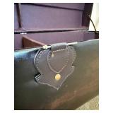 Vintage Style Dark Brown Ottoman Storage Entry Bench with Faux Leather and Buckles plus Metal & Wood Hall Coat Rack