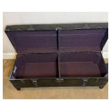 Vintage Style Dark Brown Ottoman Storage Entry Bench with Faux Leather and Buckles plus Metal & Wood Hall Coat Rack