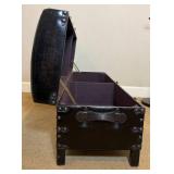 Vintage Style Dark Brown Ottoman Storage Entry Bench with Faux Leather and Buckles plus Metal & Wood Hall Coat Rack