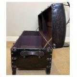 Vintage Style Dark Brown Ottoman Storage Entry Bench with Faux Leather and Buckles plus Metal & Wood Hall Coat Rack