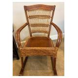 Bamboo and Wicker 3 Drawer Side Table  with Wicker Rocking Chair