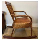 Bamboo and Wicker 3 Drawer Side Table  with Wicker Rocking Chair