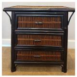 Bamboo and Wicker 3 Drawer Side Table  with Wicker Rocking Chair