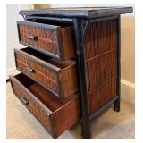 Bamboo and Wicker 3 Drawer Side Table  with Wicker Rocking Chair