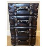 Vintage Style 4 Drawer Faux Leather Luggage Accent Table and Distressed Molded Plaster Tall Table Lamp
