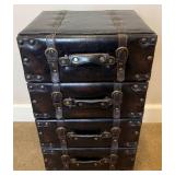 Vintage Style 4 Drawer Faux Leather Luggage Accent Table and Distressed Molded Plaster Tall Table Lamp