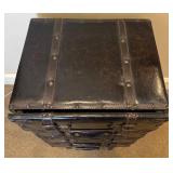 Vintage Style 4 Drawer Faux Leather Luggage Accent Table and Distressed Molded Plaster Tall Table Lamp