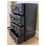 Vintage Style 4 Drawer Faux Leather Luggage Accent Table and Distressed Molded Plaster Tall Table Lamp