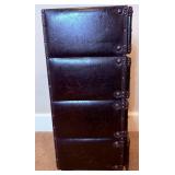 Vintage Style 4 Drawer Faux Leather Luggage Accent Table and Distressed Molded Plaster Tall Table Lamp