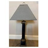 Vintage Style 4 Drawer Faux Leather Luggage Accent Table and Distressed Molded Plaster Tall Table Lamp