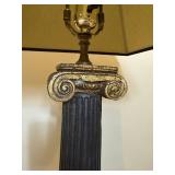 Vintage Style 4 Drawer Faux Leather Luggage Accent Table and Distressed Molded Plaster Tall Table Lamp