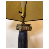 Vintage Style 4 Drawer Faux Leather Luggage Accent Table and Distressed Molded Plaster Tall Table Lamp
