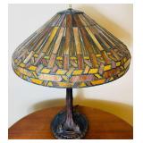 Antique Victorian Style Parlor Table and Tiffany Style Stained Glass Table Lamp
