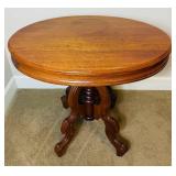 Antique Victorian Style Parlor Table and Tiffany Style Stained Glass Table Lamp
