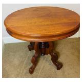 Antique Victorian Style Parlor Table and Tiffany Style Stained Glass Table Lamp