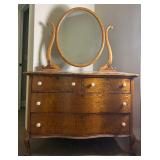Antique Serpentine Front 4 Drawer Dresser with Round Swivel Mirror