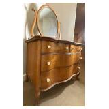 Antique Serpentine Front 4 Drawer Dresser with Round Swivel Mirror