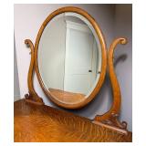 Antique Serpentine Front 4 Drawer Dresser with Round Swivel Mirror