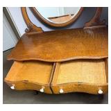 Antique Serpentine Front 4 Drawer Dresser with Round Swivel Mirror