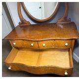 Antique Serpentine Front 4 Drawer Dresser with Round Swivel Mirror