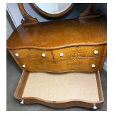 Antique Serpentine Front 4 Drawer Dresser with Round Swivel Mirror