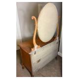 Antique Serpentine Front 4 Drawer Dresser with Round Swivel Mirror