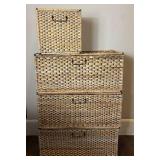 Woven Storage Baskets Bundle  - 3 Large Rectangle and 1 Square