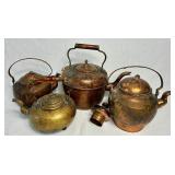 Vintage Copper Teapot Collection - 4 Teapots of Various Sizes & Styles