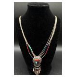 Southwest QT Sterling Silver 5 Strand Heart Inlay Necklace and Earring Set