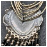 Southwest QT Sterling Silver 5 Strand Heart Inlay Necklace and Earring Set
