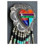 Southwest QT Sterling Silver 5 Strand Heart Inlay Necklace and Earring Set