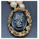 Vintage Jewelry Selection with Faux Pearl Necklaces, Cameos, Pins and Long Gloves